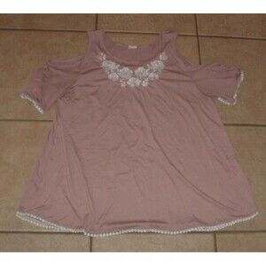 Mauve Sz Jr XL Casual or Dress Embroidered Cold Shoulder Shirt DARLING BLUE